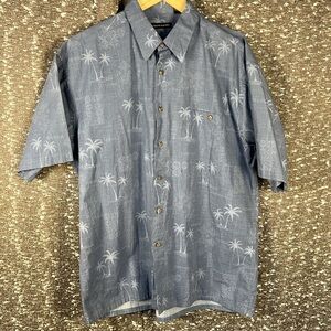 Vintage Pierre Cardin Hawaiian Blue Shirt Palm Trees‎